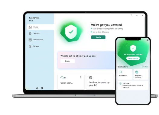 Virus protection against cyberthreats with Kaspersky Plus 