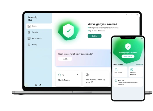 Virus protection against cyberthreats with Kaspersky Plus 